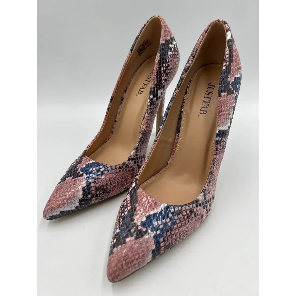 JustFab Daphne Pink Blue Snakeskin Pointed Toe Stiletto Pumps Womens Size 8 - Picture 8 of 8